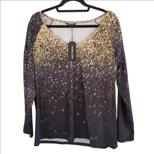 Noracora Long Sleeve V Neck Ombre Patterned Black Shirt